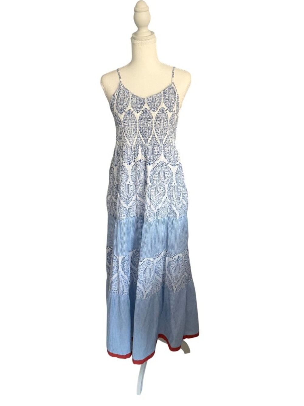 THML Smocked Blue White Paisley Maxi Dress Size Medium - Picture 3 of 7